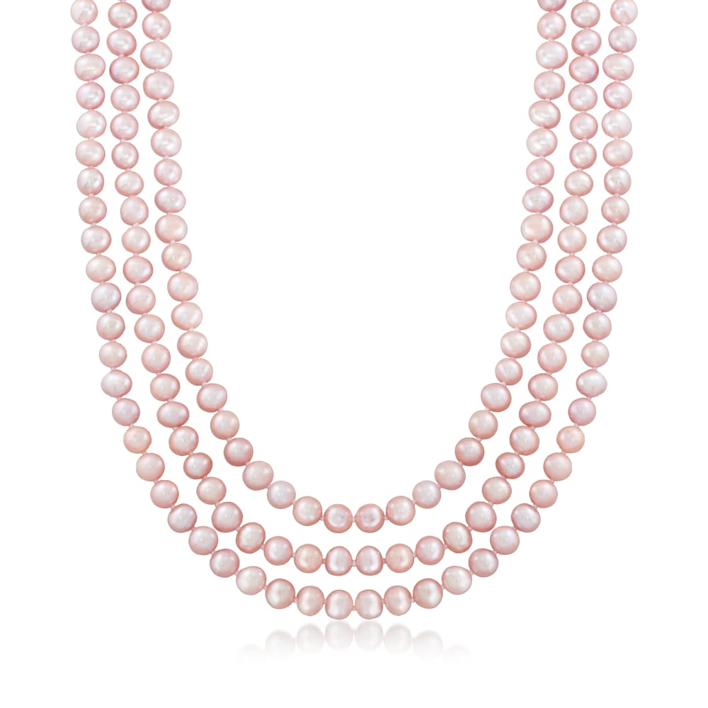 7 8mm Pink Cultured Pearl Endless Necklace. 80