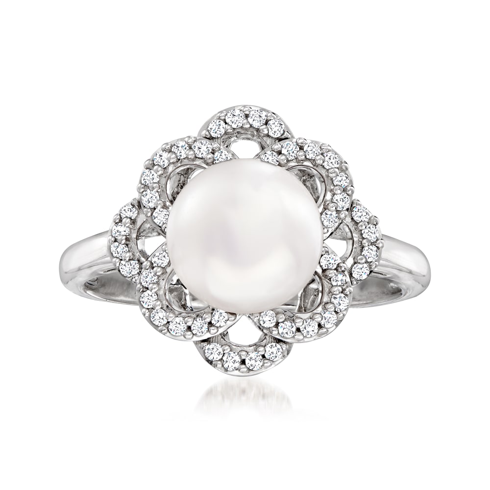 8 8.5mm Cultured Pearl Ring with .20 ct. t.w. Diamonds in Sterling
