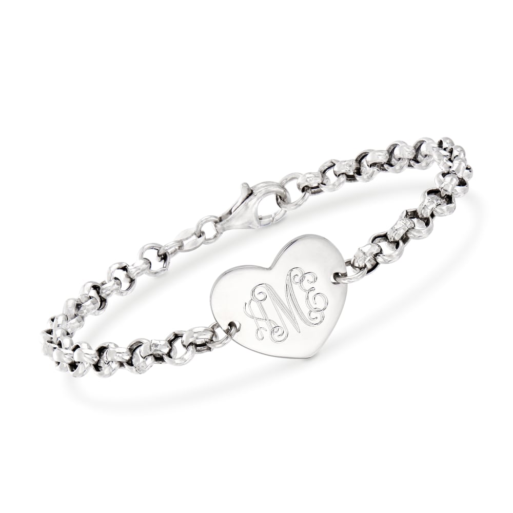 Return To Tiffany & Co 7.5" Heart Charm Round Link Bracelet Silver  Gift w/ Pouch