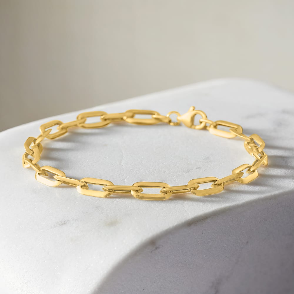 14K Solid Gold Tiny Paper Clip Link Bracelet 14K Rose Gold / 6.5 Inches