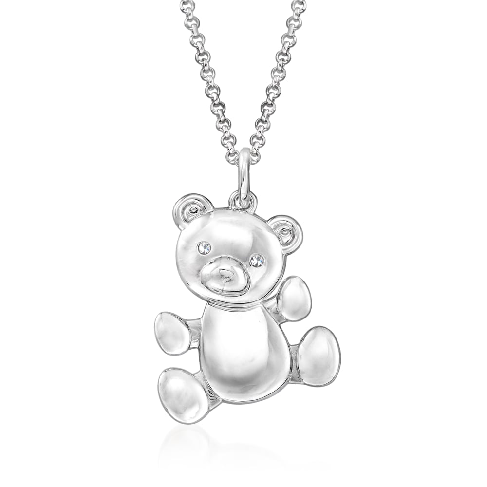 Charles Garnier Sterling Silver Teddy Bear Pendant Necklace with Diamond  Accents. 17\