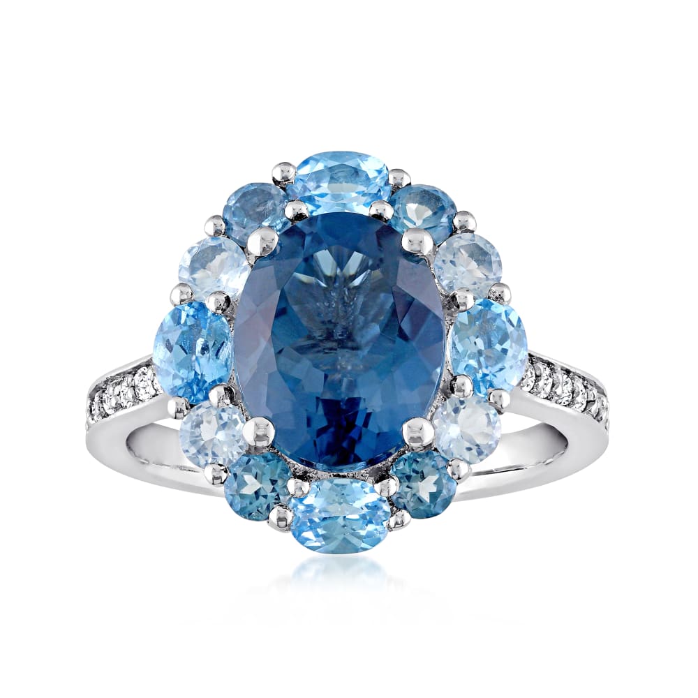 5.10 ct. t.w. Tonal Blue Topaz Ring with .10 ct. t.w. White Topaz
