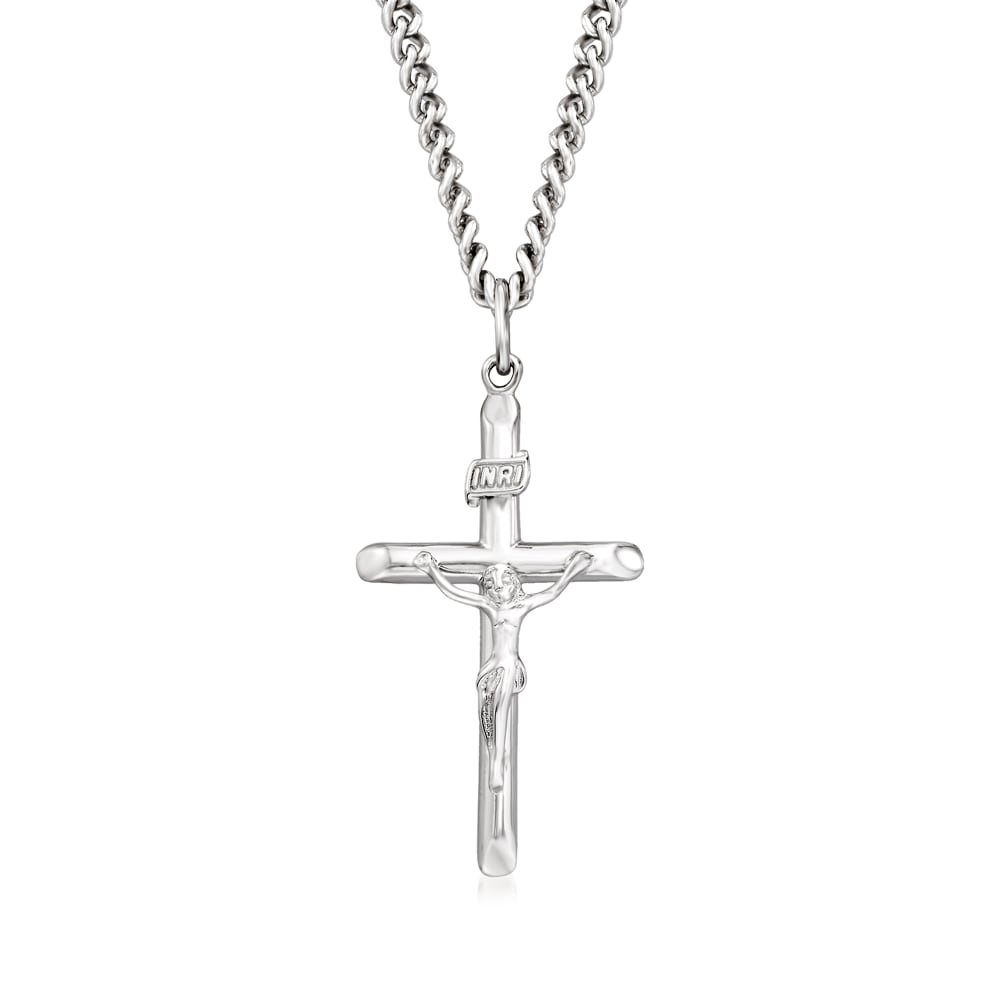Men's Nail Cross Necklace, Sterling Silver | Rusty Brown