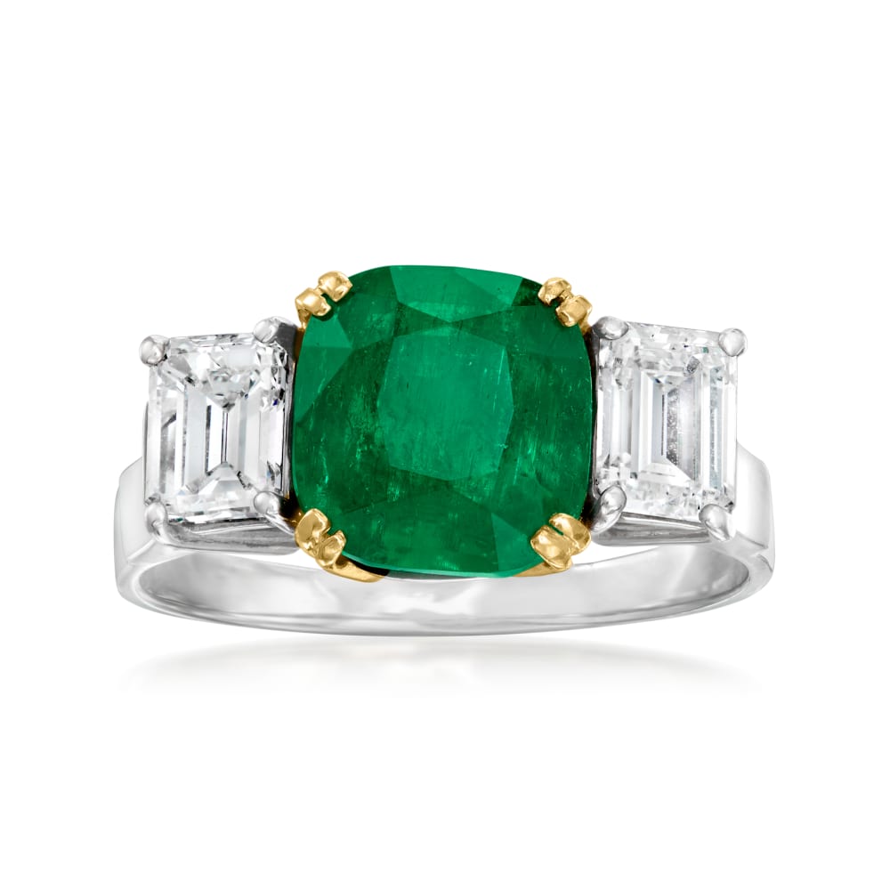 C. 1970 Vintage 2.70 Carat Certified Emerald Ring with 1.10 ct. t.w