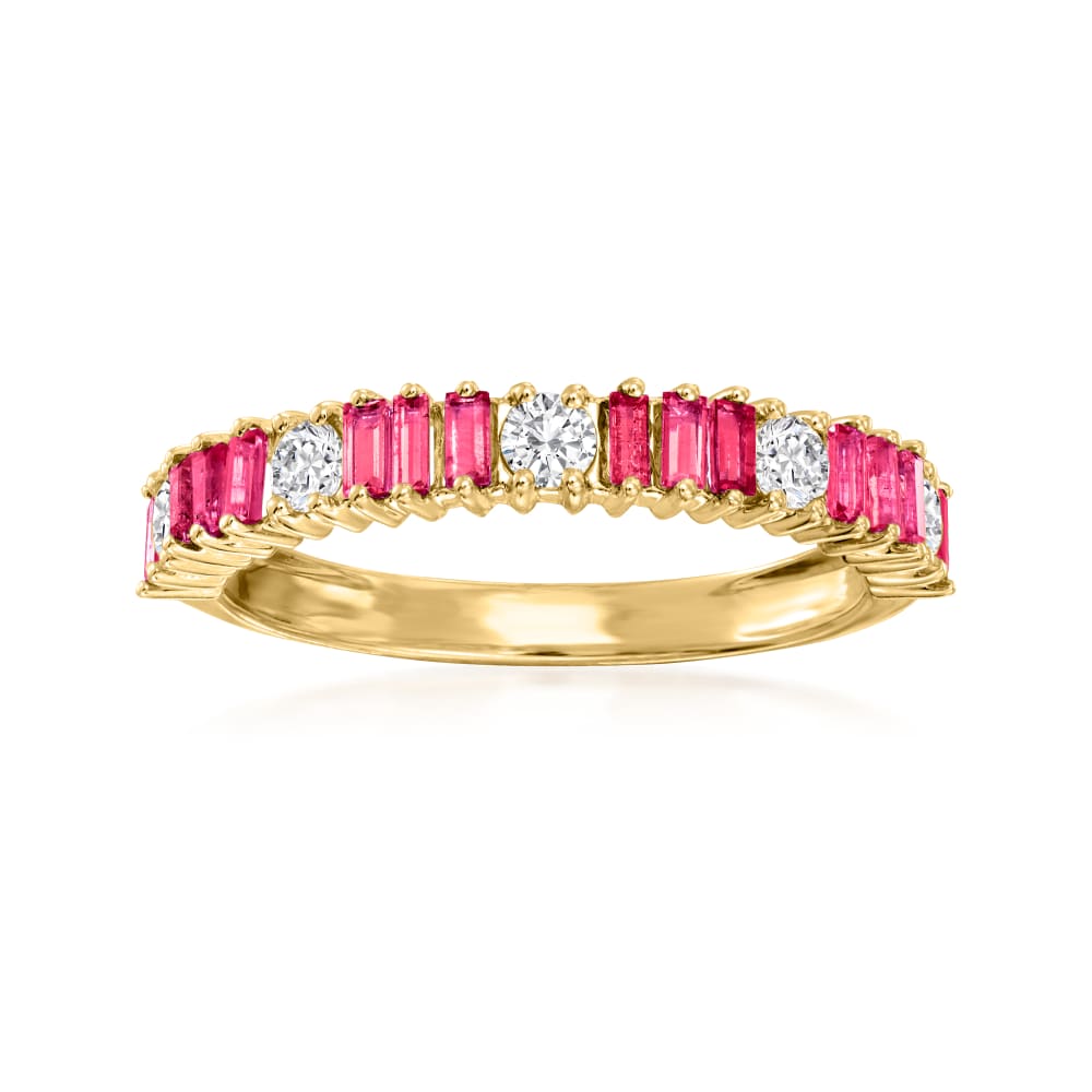 .70 ct. t.w. Ruby and .36 ct. t.w. Diamond Ring in 14kt Yellow Gold ...