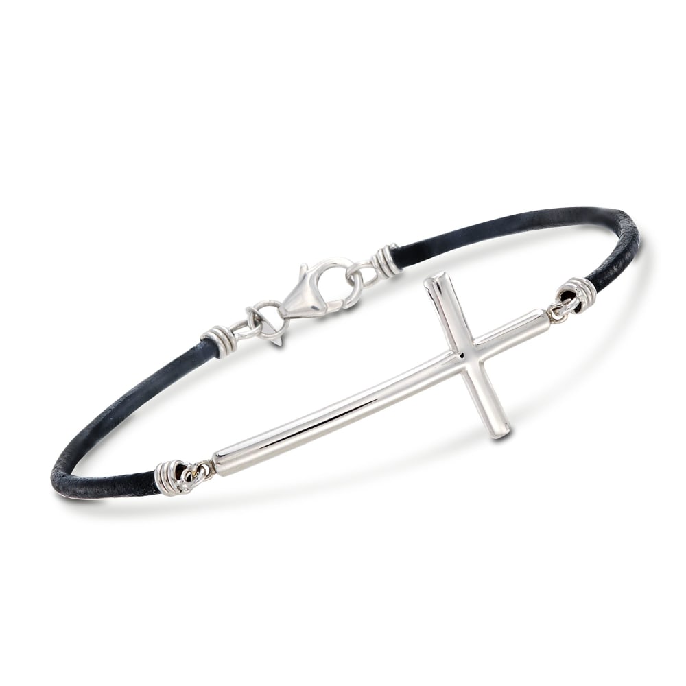 Ross-Simons Cross Sideways Bracelet Leather | Silver and Black Sterling
