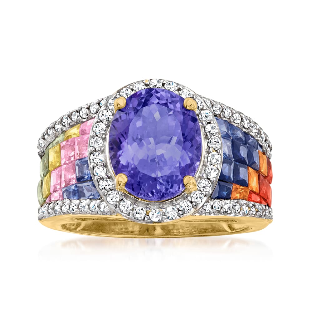 4.50 Carat Tanzanite Ring with 3.70 ct. t.w. Multicolored Sapphires