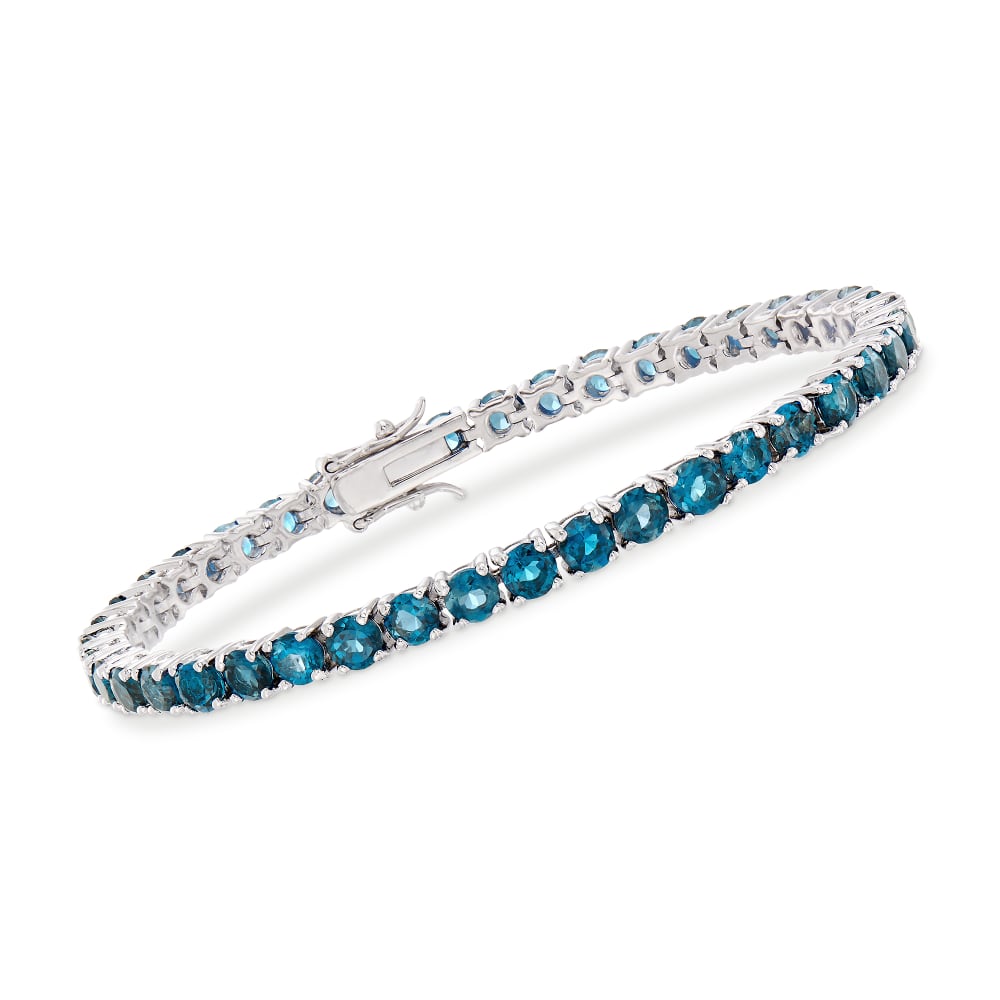 Sterling Silver Created White Sapphire, Swiss Blue Topaz and Sky Blue Topaz  Bracelet 7.25