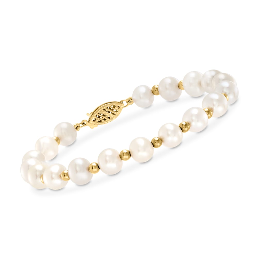 6-7mm Cultured Pearl Bracelet with 14kt Yellow Gold | Ross-Simons