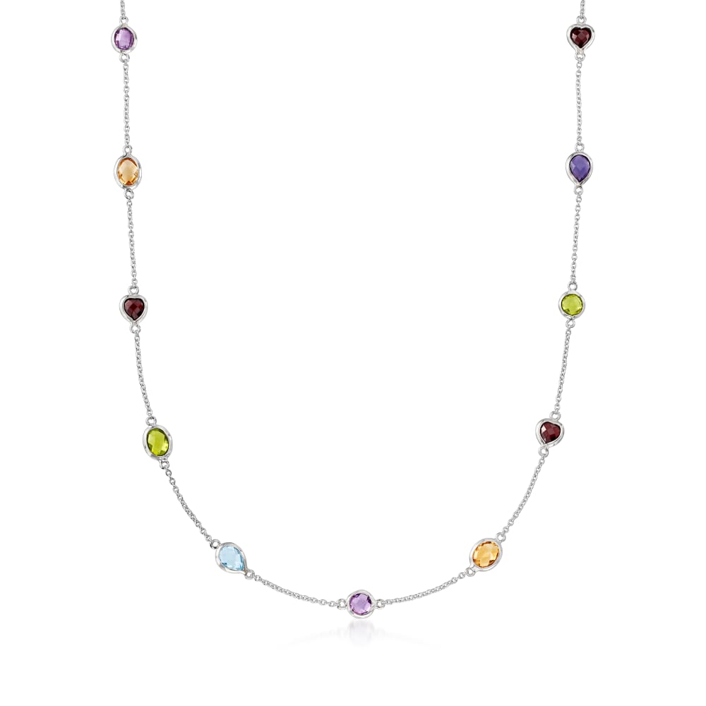 7.85 ct. t.w. Multi-Gemstone Station Necklace in Sterling Silver |  Ross-Simons