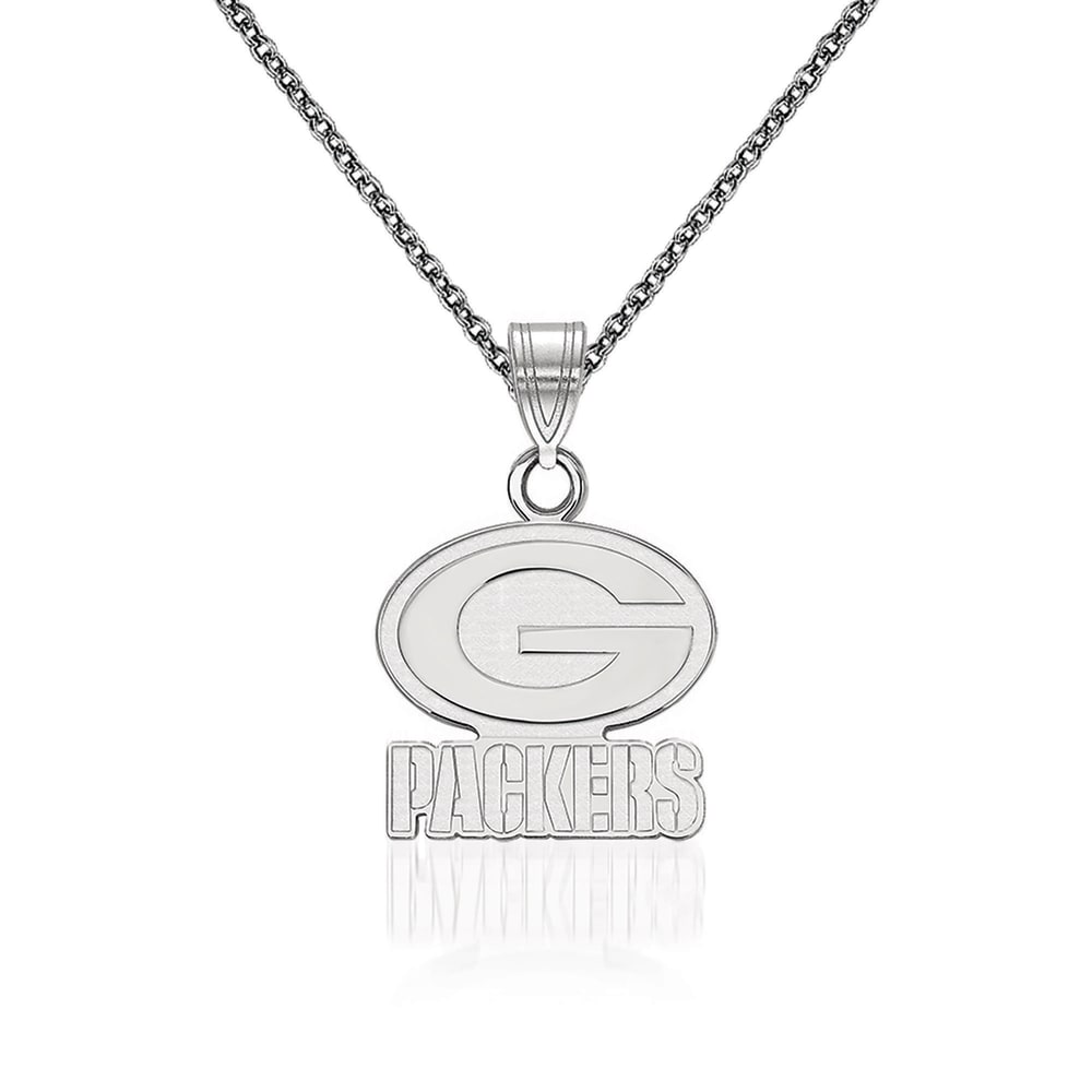 14kt White Gold NFL Green Bay Packers Pendant Necklace. 18'