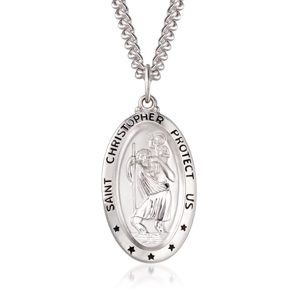 Sterling Silver 20mm Diamond Cut St Christopher Pendant With Travellers  Prayer and Optional Chain