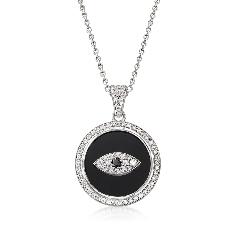 Black Onyx and White Zircon Evil Eye Pendant Necklace with Black Spinel ...