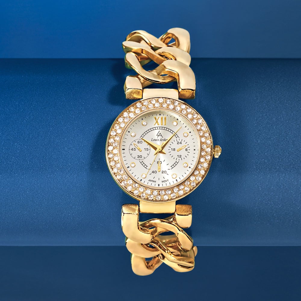 Louis Arden Women's 34mm Gold Plate Watch with Swarovski Crystals ...