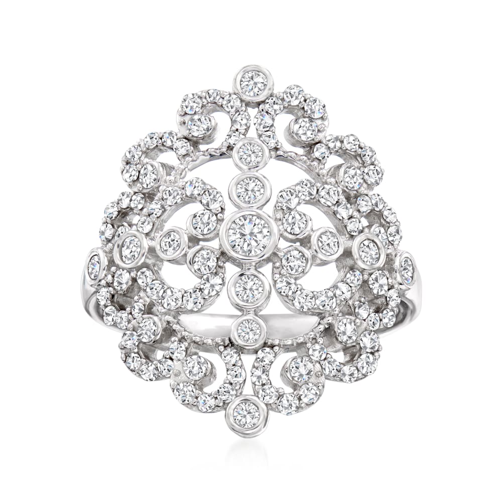 1.00 ct. t.w. Diamond Floral Vintage Style Ring in Sterling Silver