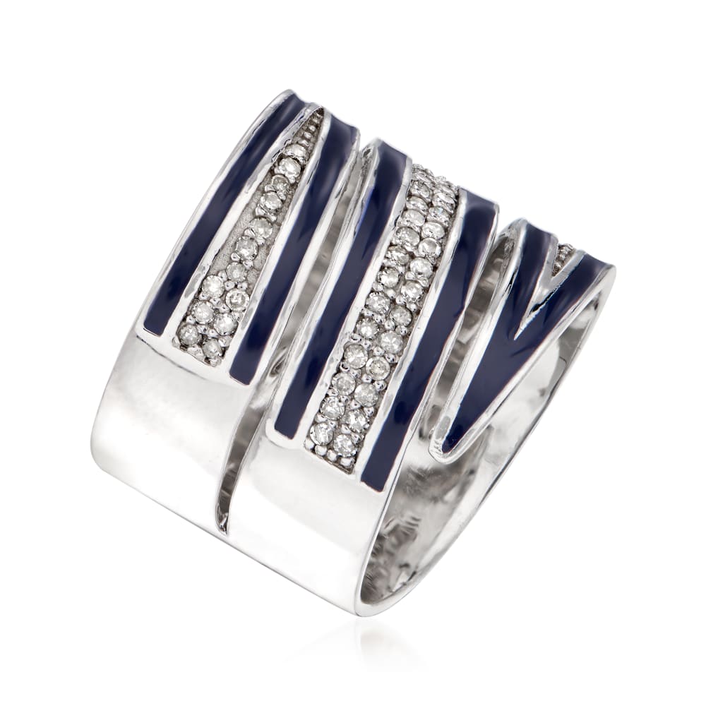 .38 ct. t.w. Diamond and Blue Enamel Open Wrap Ring in Sterling Silver ...