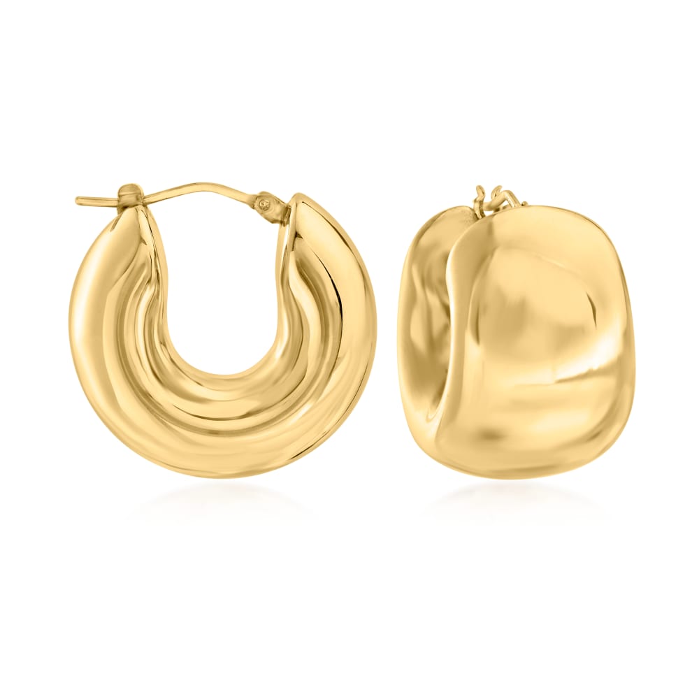 Italian Andiamo 14kt Yellow Gold Over Resin Wide Huggie Hoop Earrings. 3/4
