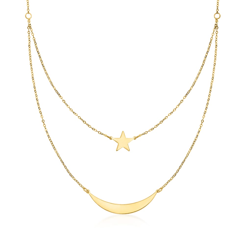 20 ct. t.w. Diamond Star and Moon Layered Necklace in Sterling Silver |  Ross-Simons