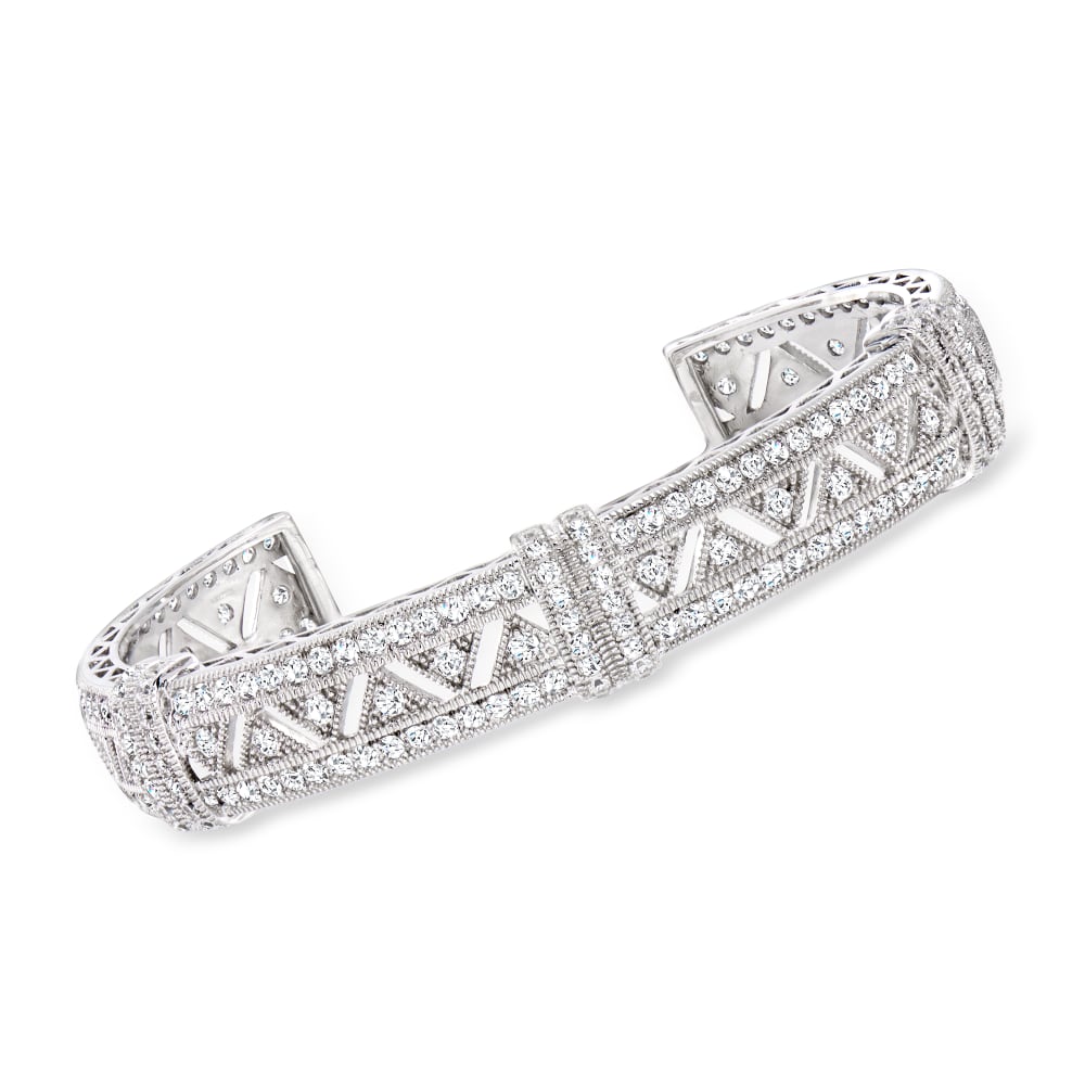 Sterling Silver Nail Cuff Bracelet with CZ Accents SBGB00241