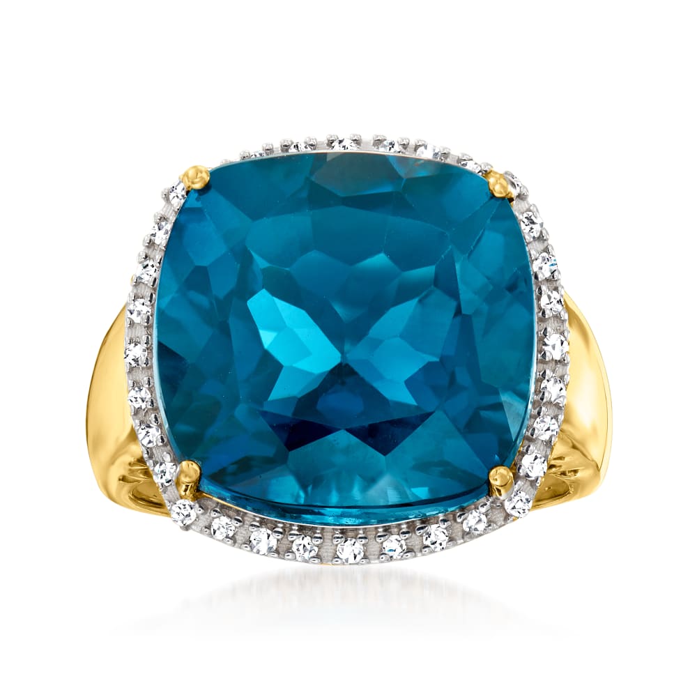 18.00 Carat London Blue Topaz and .16 ct. t.w. Diamond Ring in