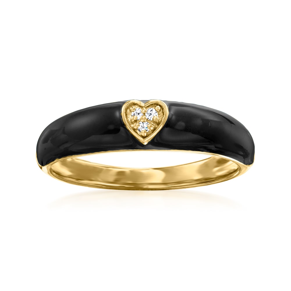 SOLEMN. Black Enamel Heart Ring - Silver – REGALROSE