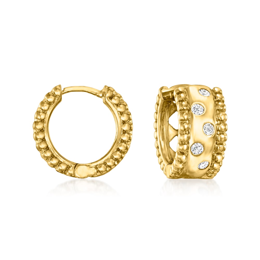 25 ct. t.w. Diamond Dotted Beaded Edge Hoop Earrings in 18kt Gold