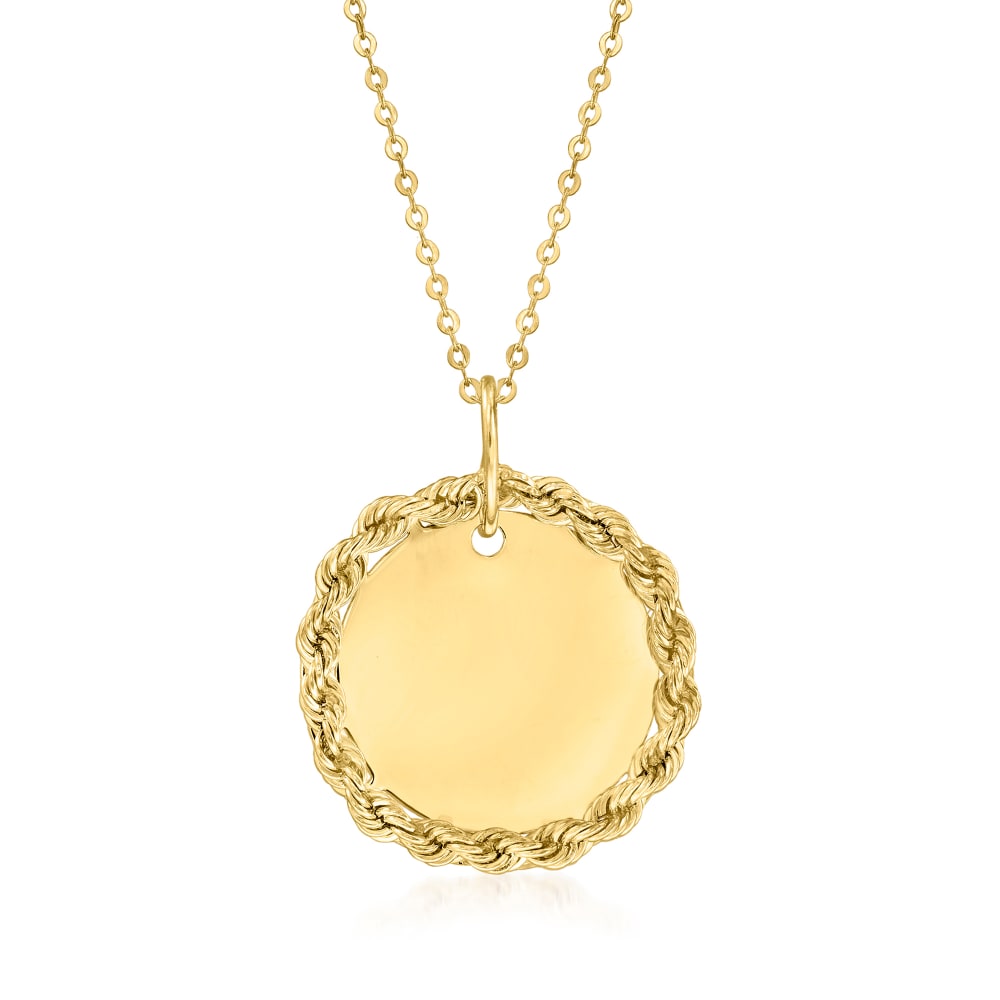 Italian 14kt Yellow Gold Personalized Roped-Circle Pendant Necklace ...