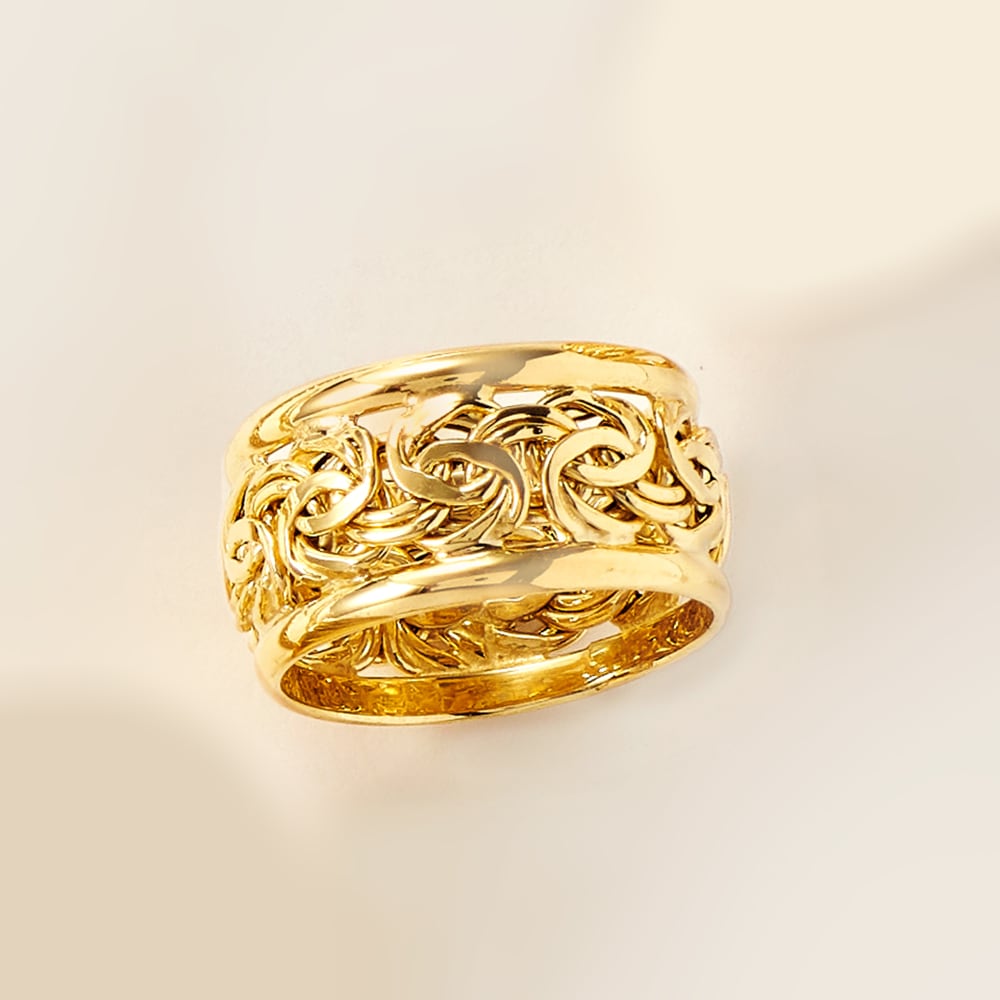 18kt Yellow Gold Wide Byzantine Ring | Ross-Simons