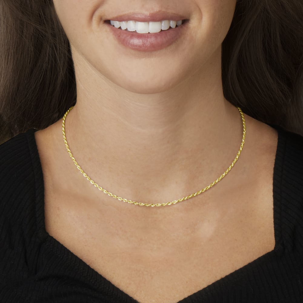 Ross-Simons - 2mm 14kt Yellow Gold Rope-Chain Necklace. 16