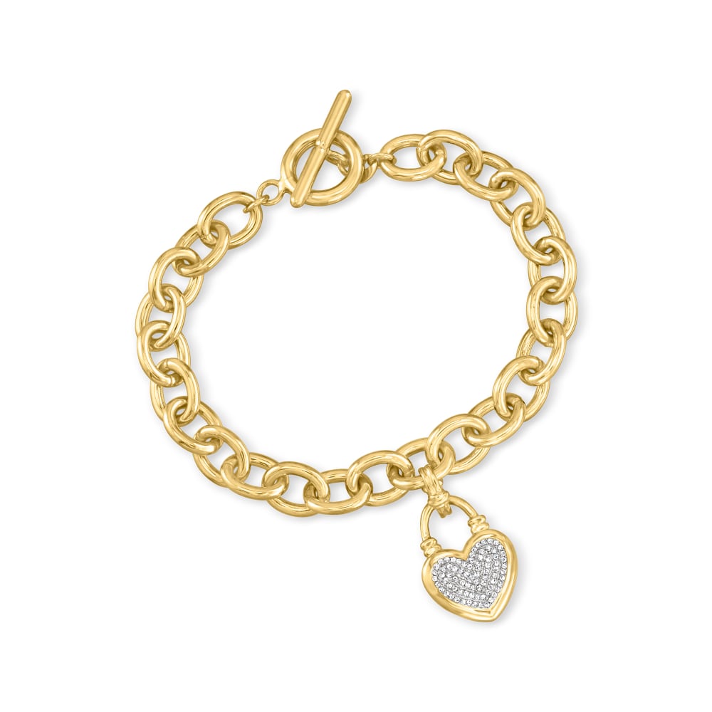 .25 ct. t.w. Diamond Heart Lock Charm Toggle Bracelet in 18kt Gold Over ...