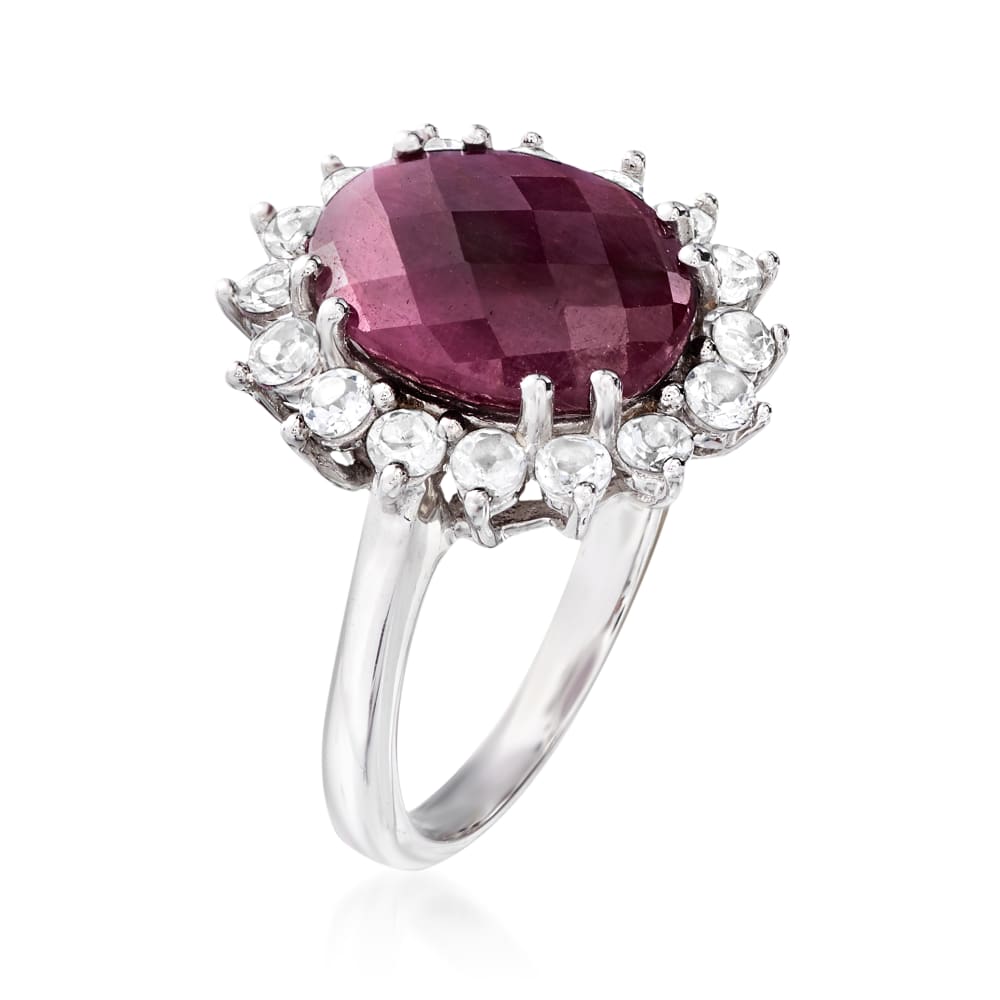 5.75 Carat Ruby and 1.20 ct. t.w. White Topaz Ring in Sterling Silver ...