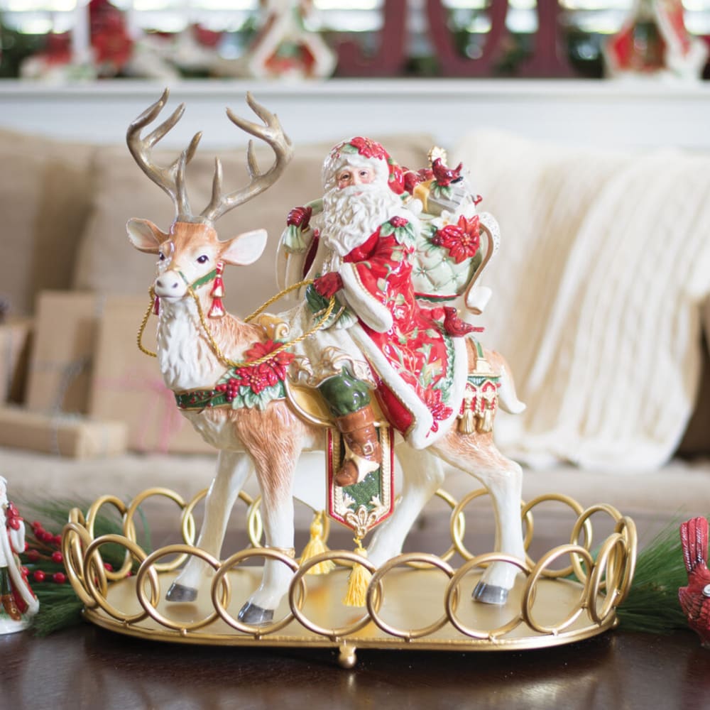 Fitz and Floyd "Cardinal Christmas" Santa in Stag Figurine RossSimons