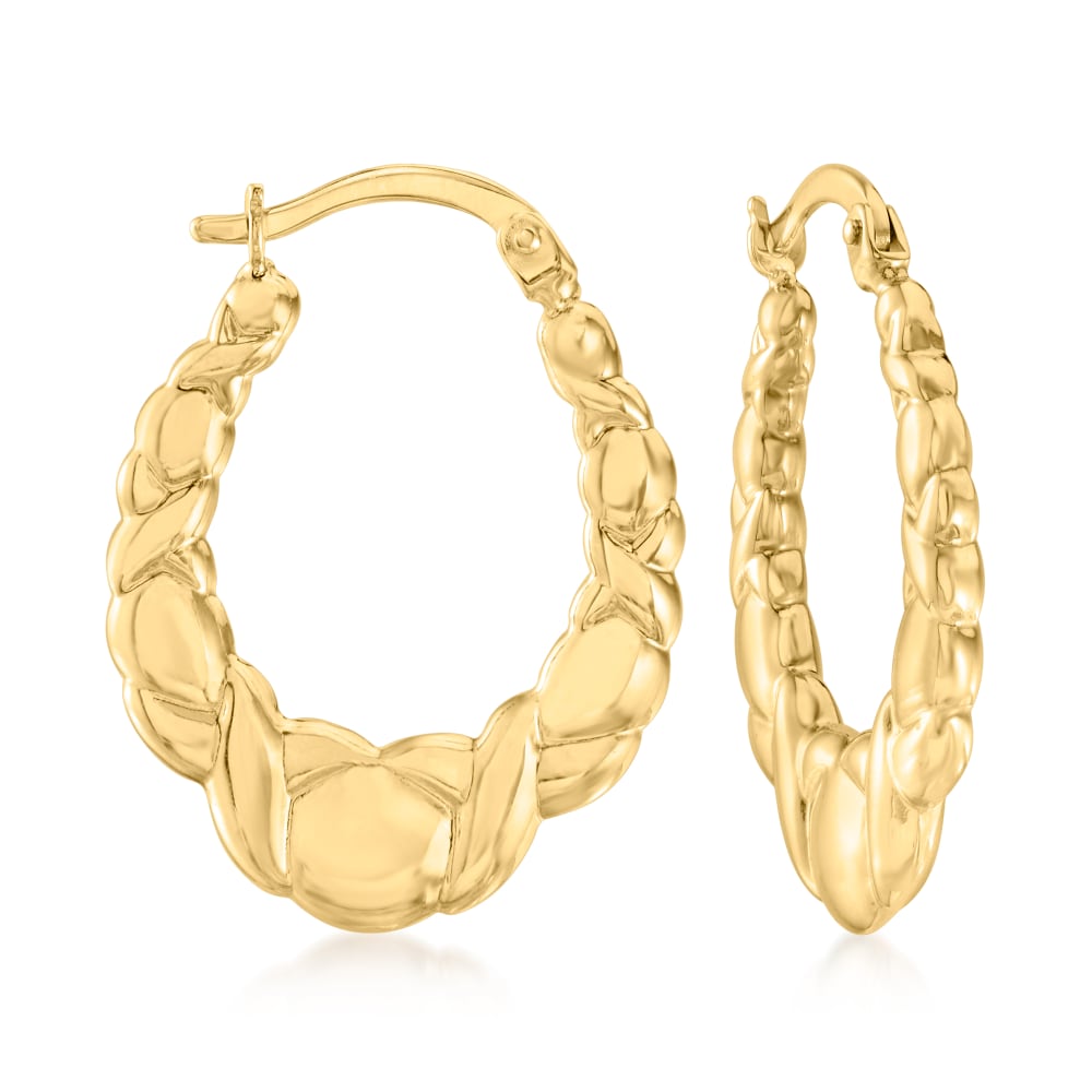 14kt Yellow Gold U Shaped XO Hoop Earrings. 1
