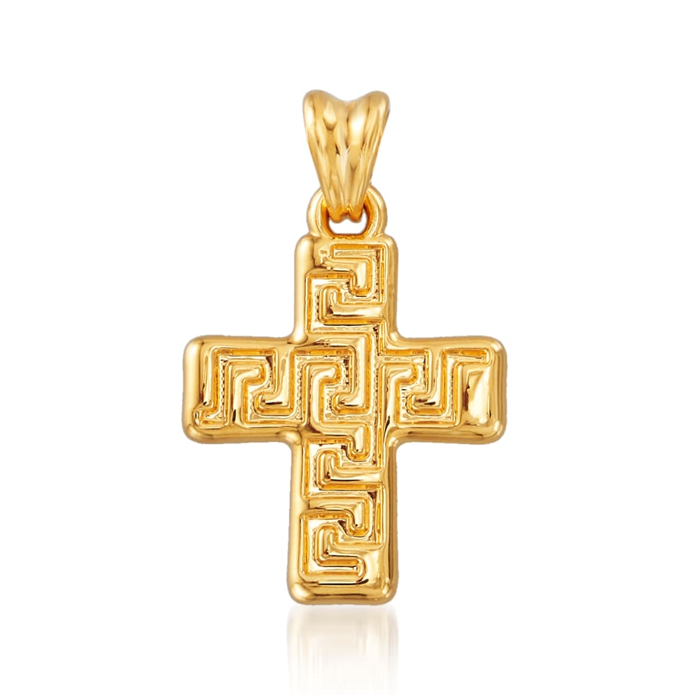 Italian Andiamo 14kt Yellow Gold Over Resin Greek Key Cross