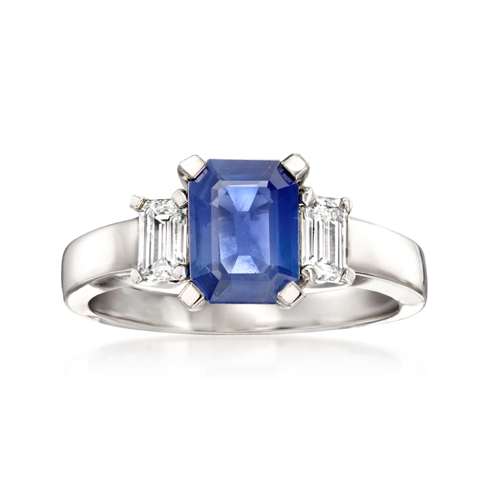 1.70 Carat Sapphire and .50 ct. t.w. Diamond Ring in 14kt White Gold ...