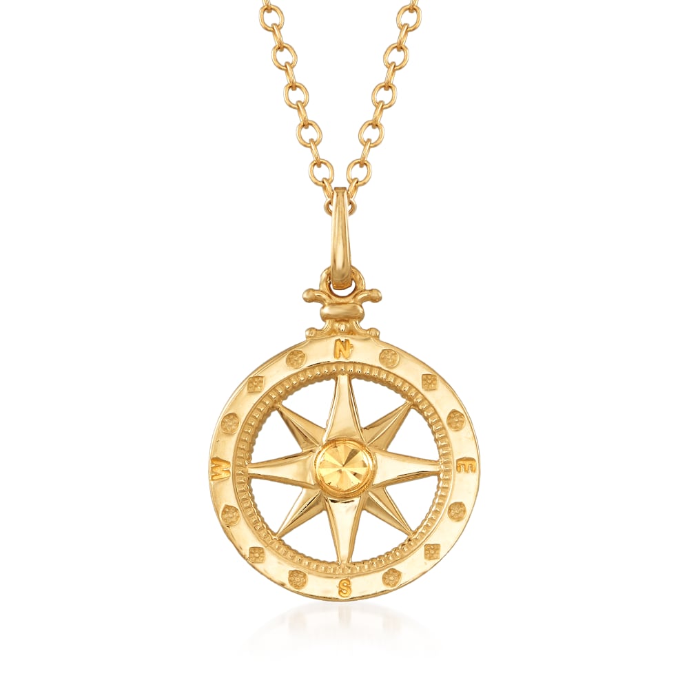 Ross-Simons Sterling Silver Compass Locket Pendant Necklace With
