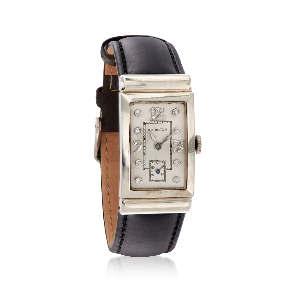 C. 1950 Vintage 21mm 14kt White Gold Hamilton Watch with .12 ct