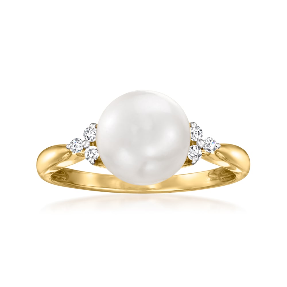9 10mm Cultured South Sea Pearl Ring with Diamond Accents in 14kt