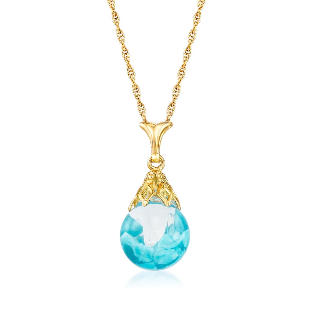 Floating Turquoise Pendant Necklace in 14kt Yellow Gold Ross