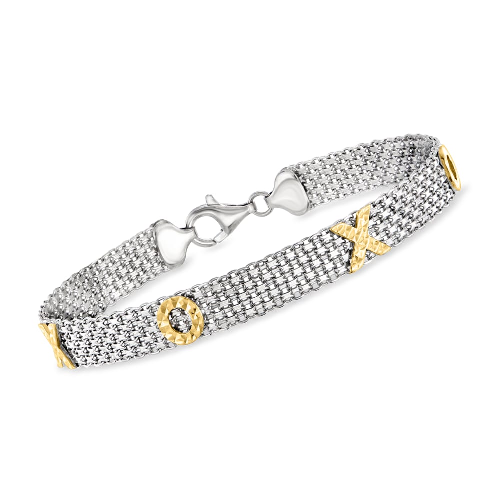 Sterling Silver and 14kt Yellow Gold XO Bismark Link Bracelet