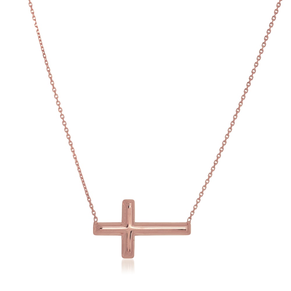 14kt Rose Gold East West Sideways Cross Necklace Ross Simons