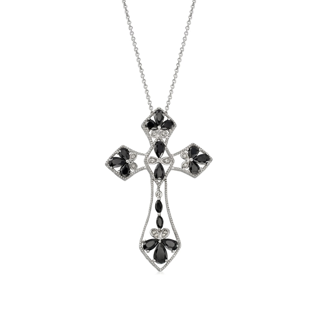 3.90 ct. t.w. Black Spinel and .10 ct. t.w. White Topaz Cross Pendant