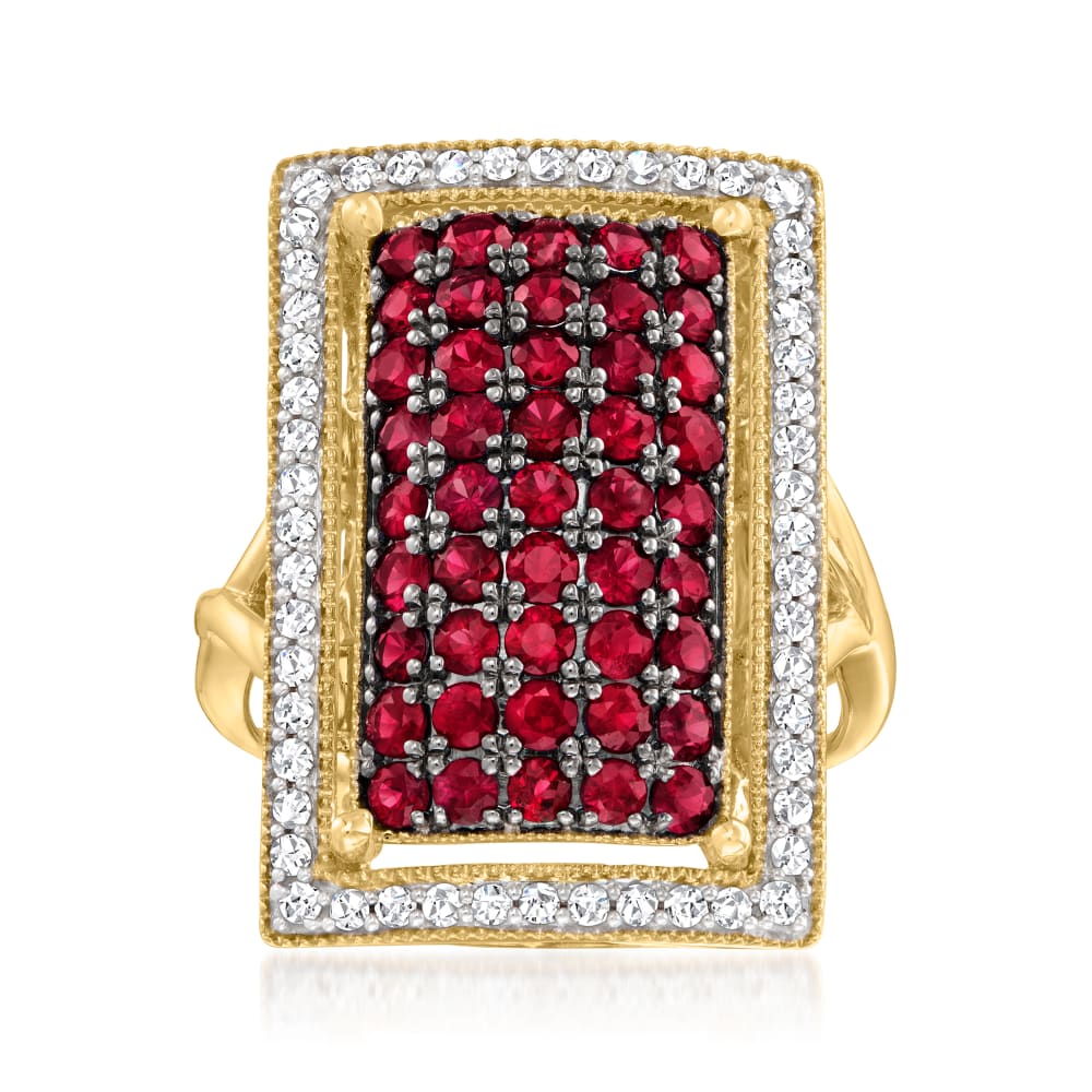 1.80 ct. t.w. Ruby and .38 ct. t.w. Diamond Ring in 14kt Yellow Gold