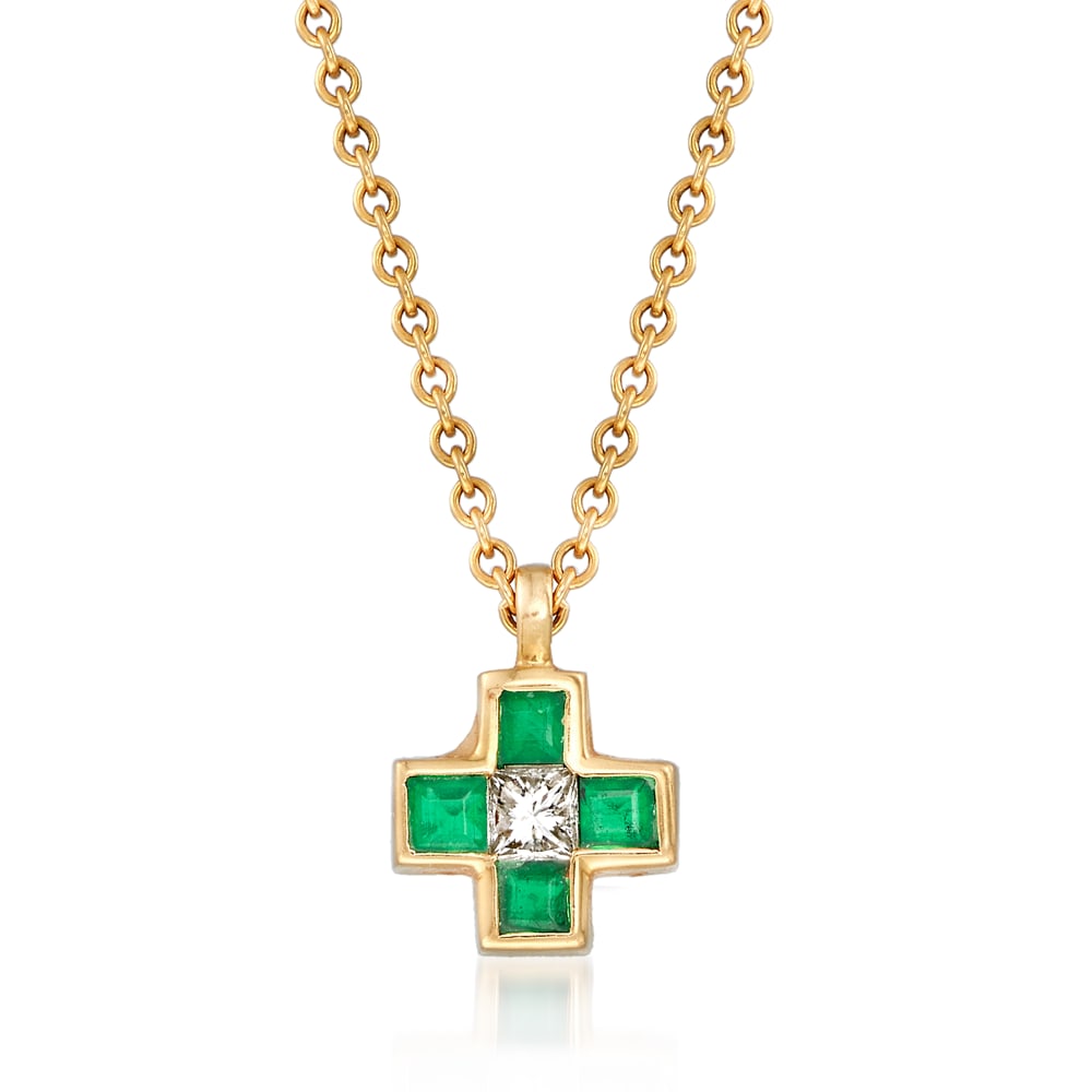 C. 1980 Vintage Tiffany Jewelry .25 ct. t.w. Emerald Cross Pendant