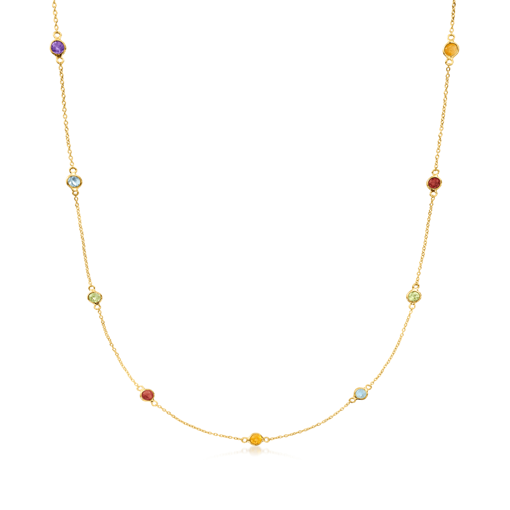 80 ct. t.w. Multi-Gemstone Station Necklace in 14kt Yellow Gold
