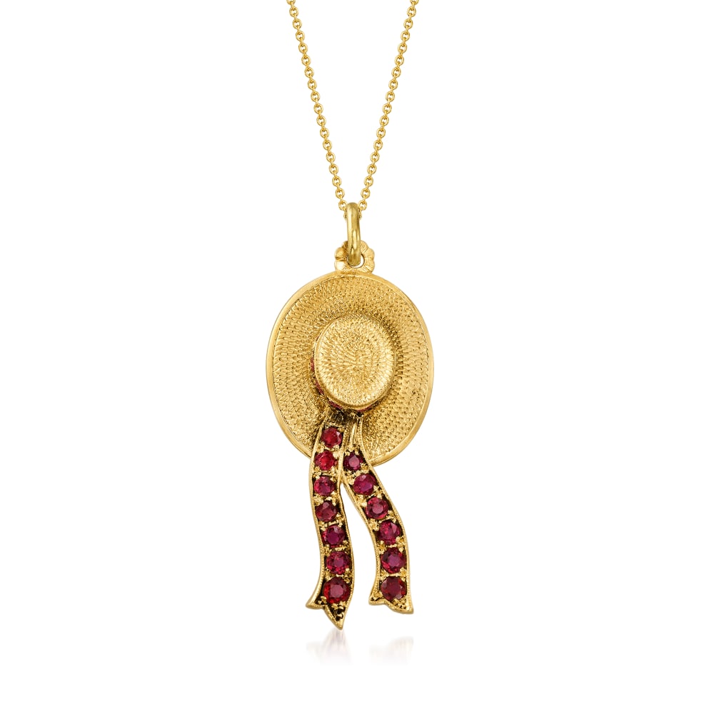 C. 1970 Vintage Nadri 3.45 ct. t.w. Ruby Hat Pendant Necklace in
