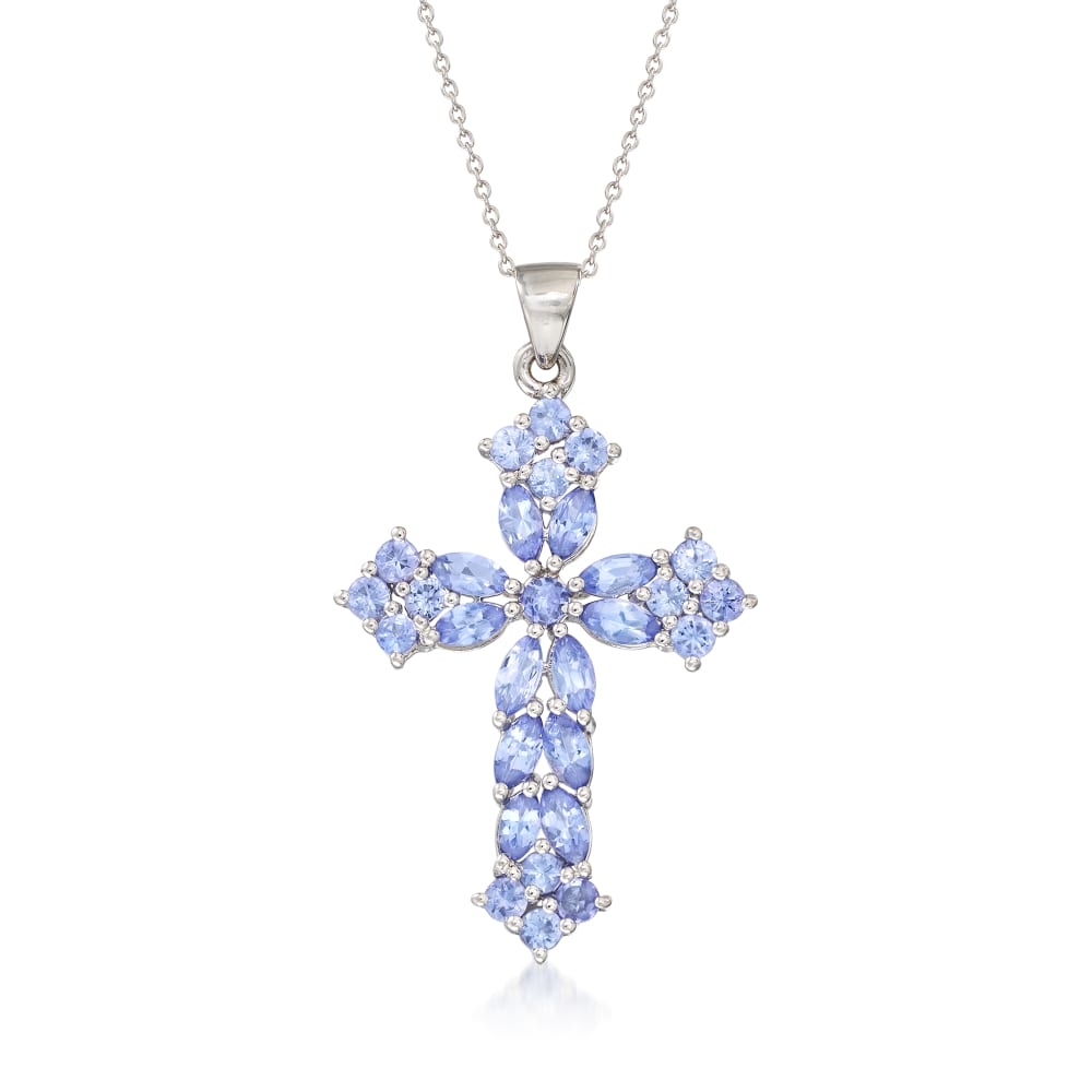 Buy Tanzanite and Pink Sapphire Cross Pendant Necklace 20 Inches in  Platinum Over Sterling Silver 1.15 ctw at ShopLC.
