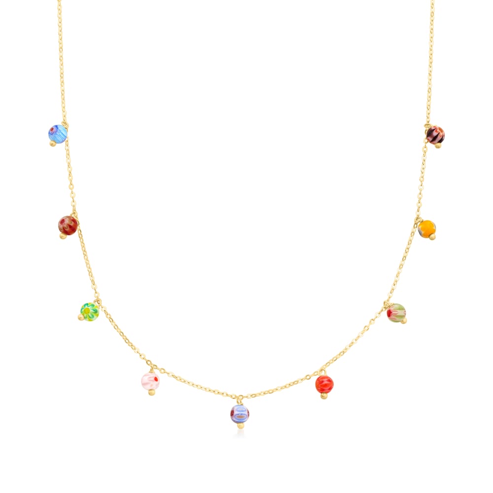 Glitter Infused Glamour Glass Beaded Magnetic Necklace (Goldtone)