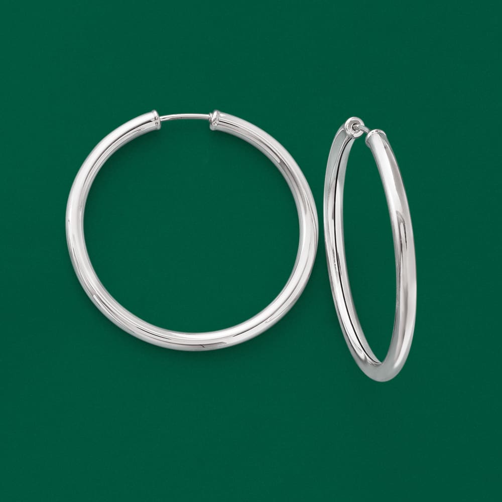 3mm Sterling Silver Endless Hoop Earrings. 1 1/2