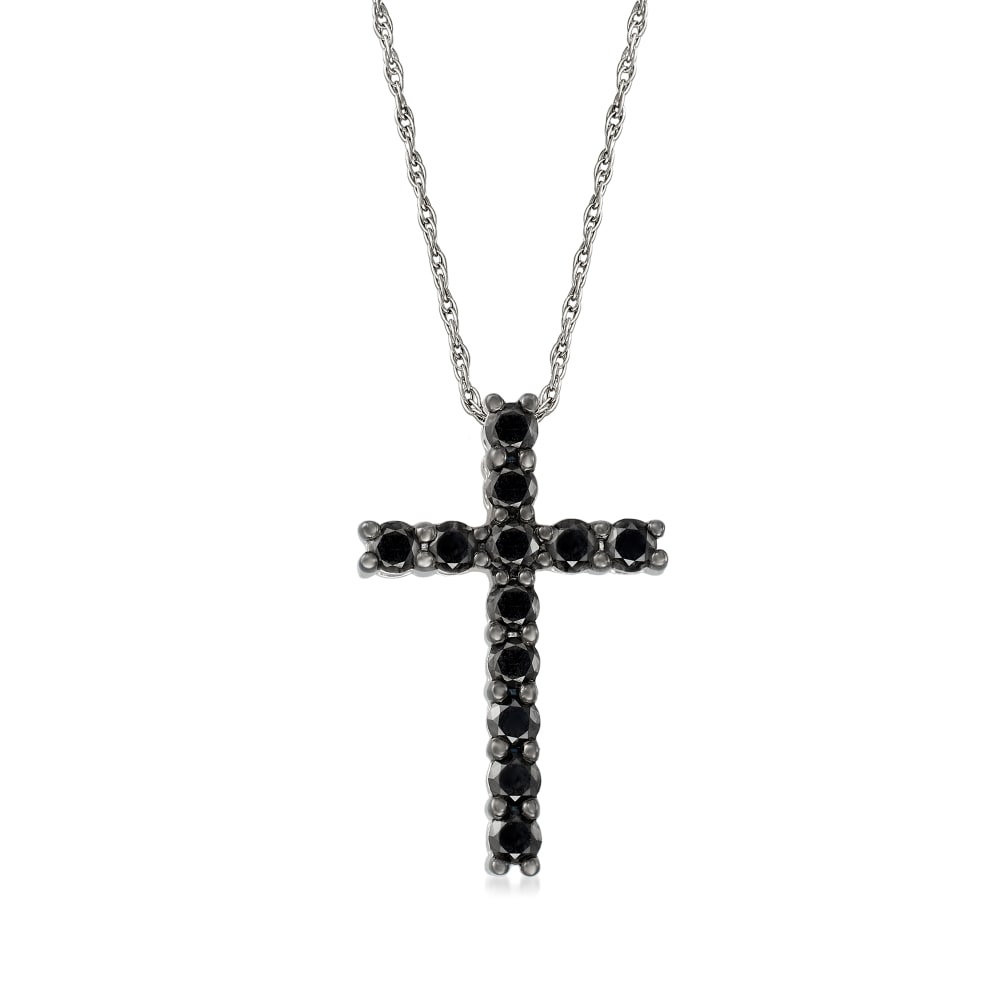 Chisel Stainless Steel Polished Black IP-plated 1/10 carat Black Diamond  Cross Pendant on a 24 inch Ball Chain Necklace - Reflections Fine Jewelry